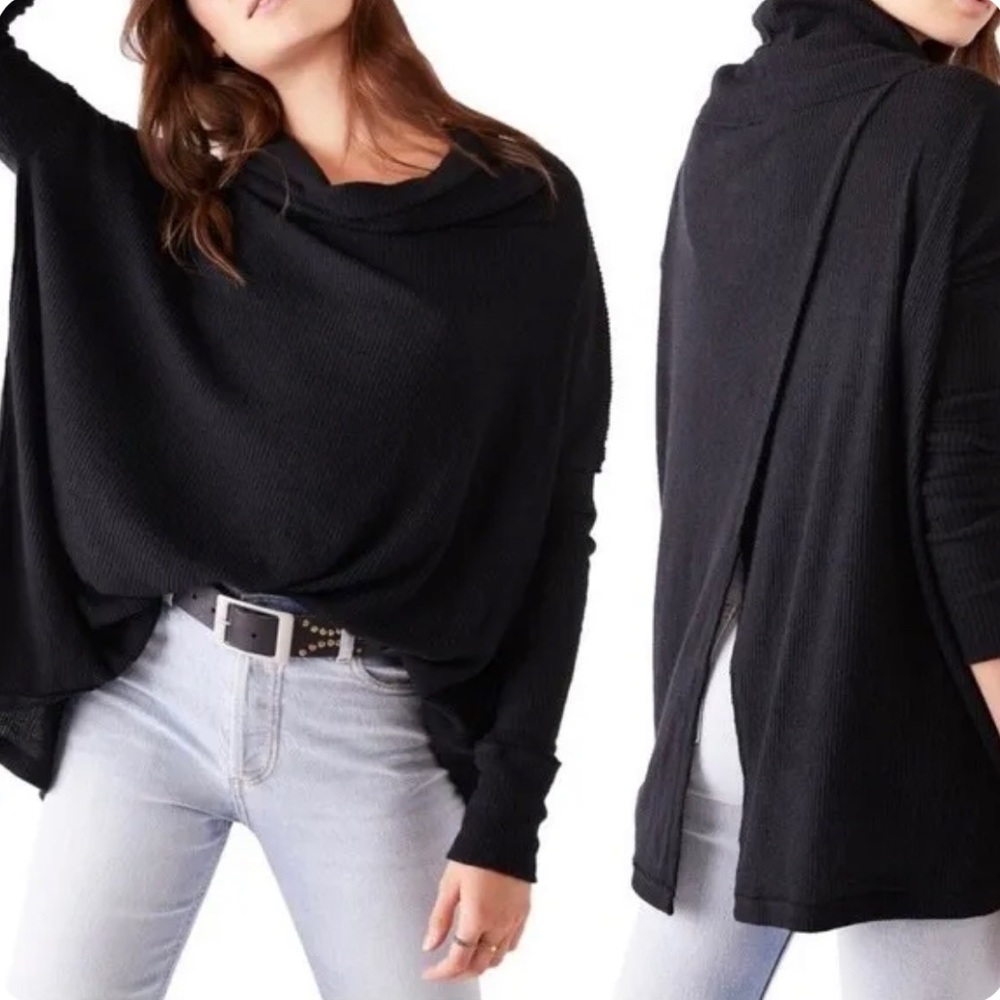 NWT Free People Juicy Long Sleeve Open Back Top Black Small